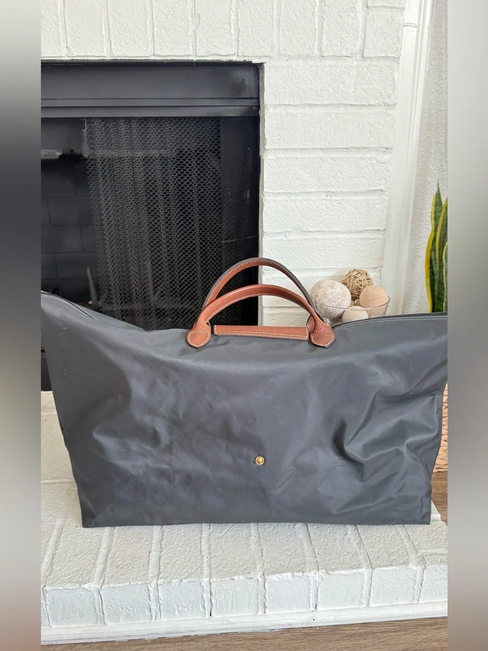 Longchamp Le Pliage XL Travel Bag Gunmetal Gray Weekender Carry-On